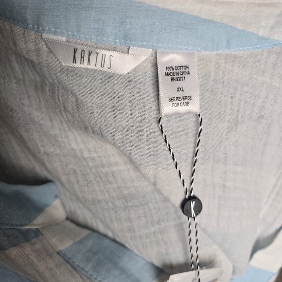 NWT Kaktus Light Blue and White Striped Tunic Top 100% Cotton Size XXL Beachy - Picture 6 of 7